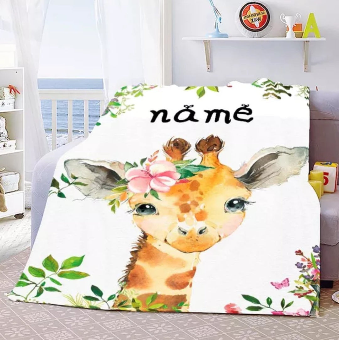 Namensdecke Giraffe mit Blume auf dem Kopf