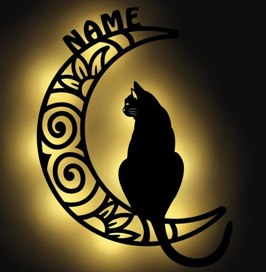 Personalisierbare Lampe Katze auf Mond