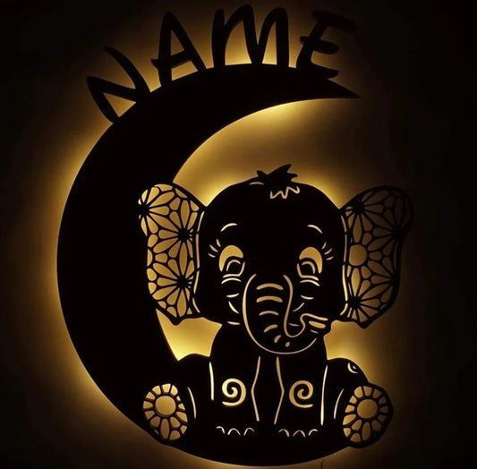 Personalisierbare Lampe Elefant mit Muster auf Mond