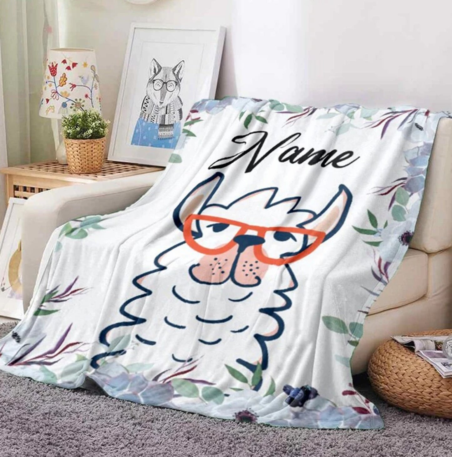 Namensdecke Lama mit Brille