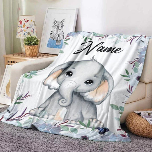 Namensdecke Elefant hell blaue Blume