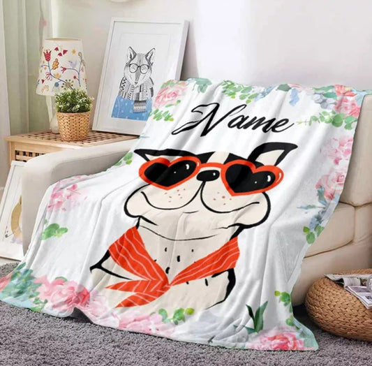 Namensdecke Hund mit Herzbrille