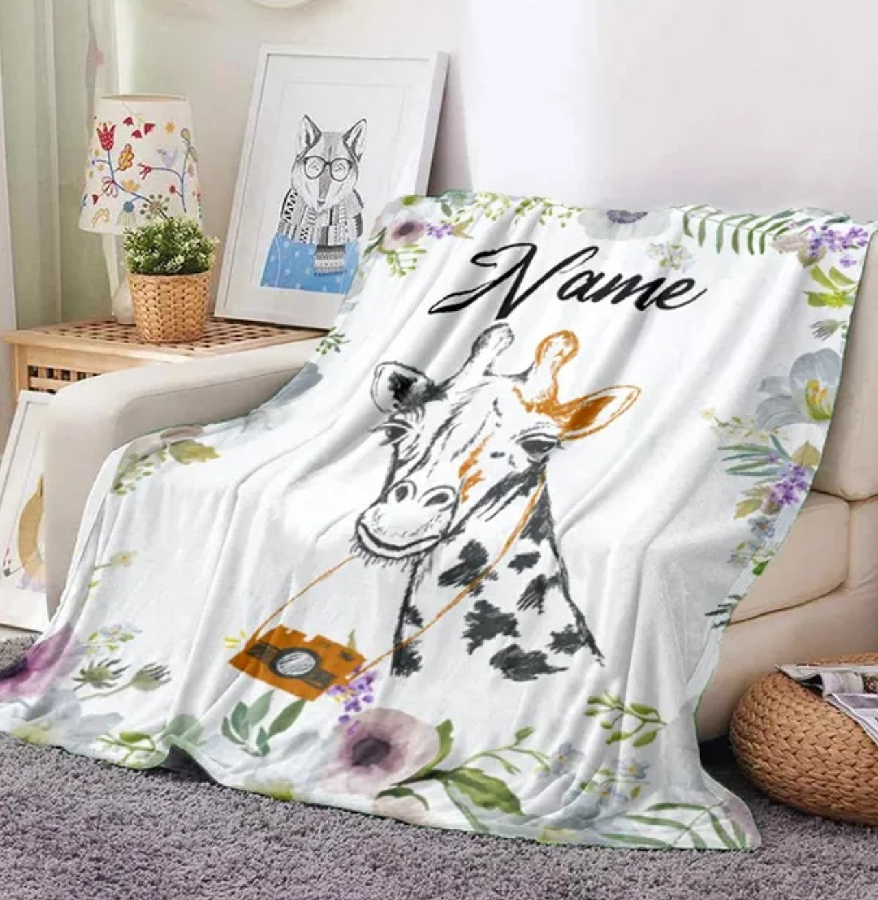 Namensdecke Giraffe mit Kamera