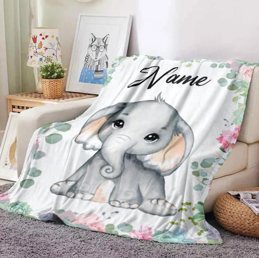 Namensdecke Elefant mit rosa Blumen