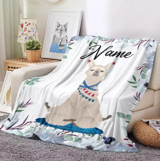 Namensdecke Lama auf blauer Decke