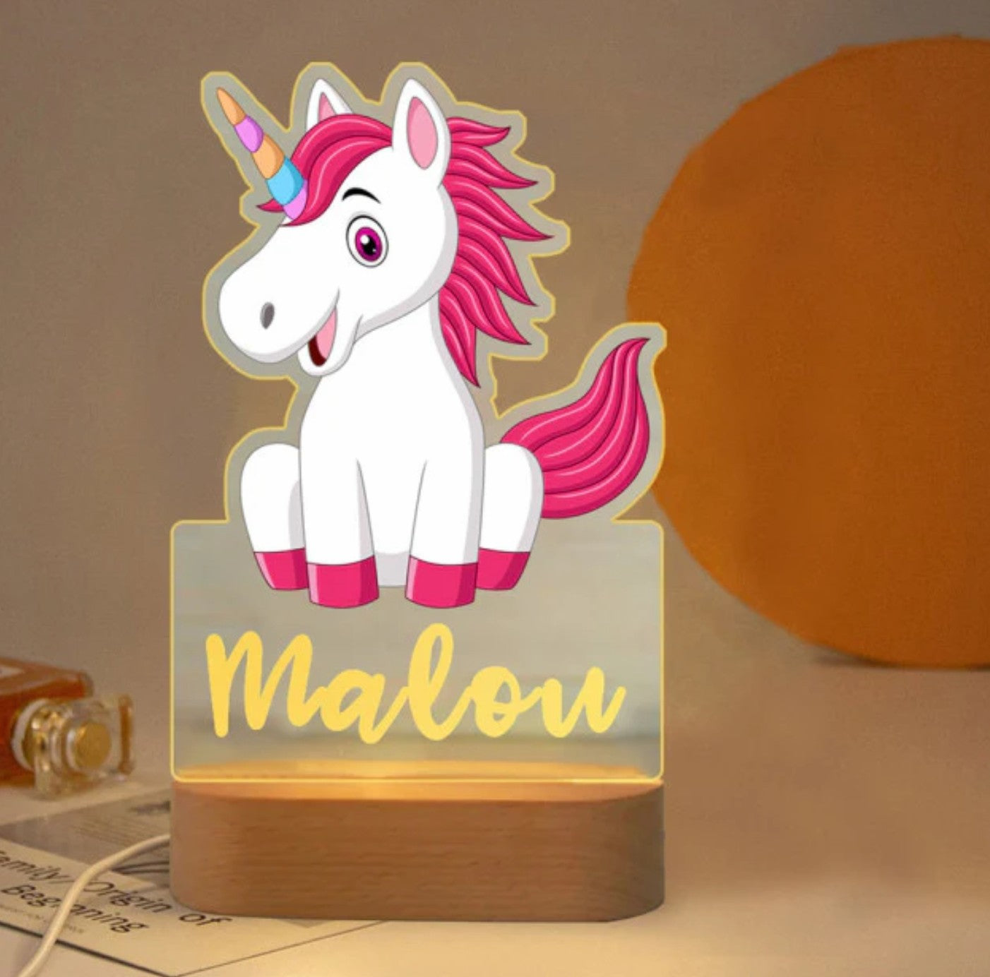 Personalisierbare Acryl Einhorn Weiss und Pink