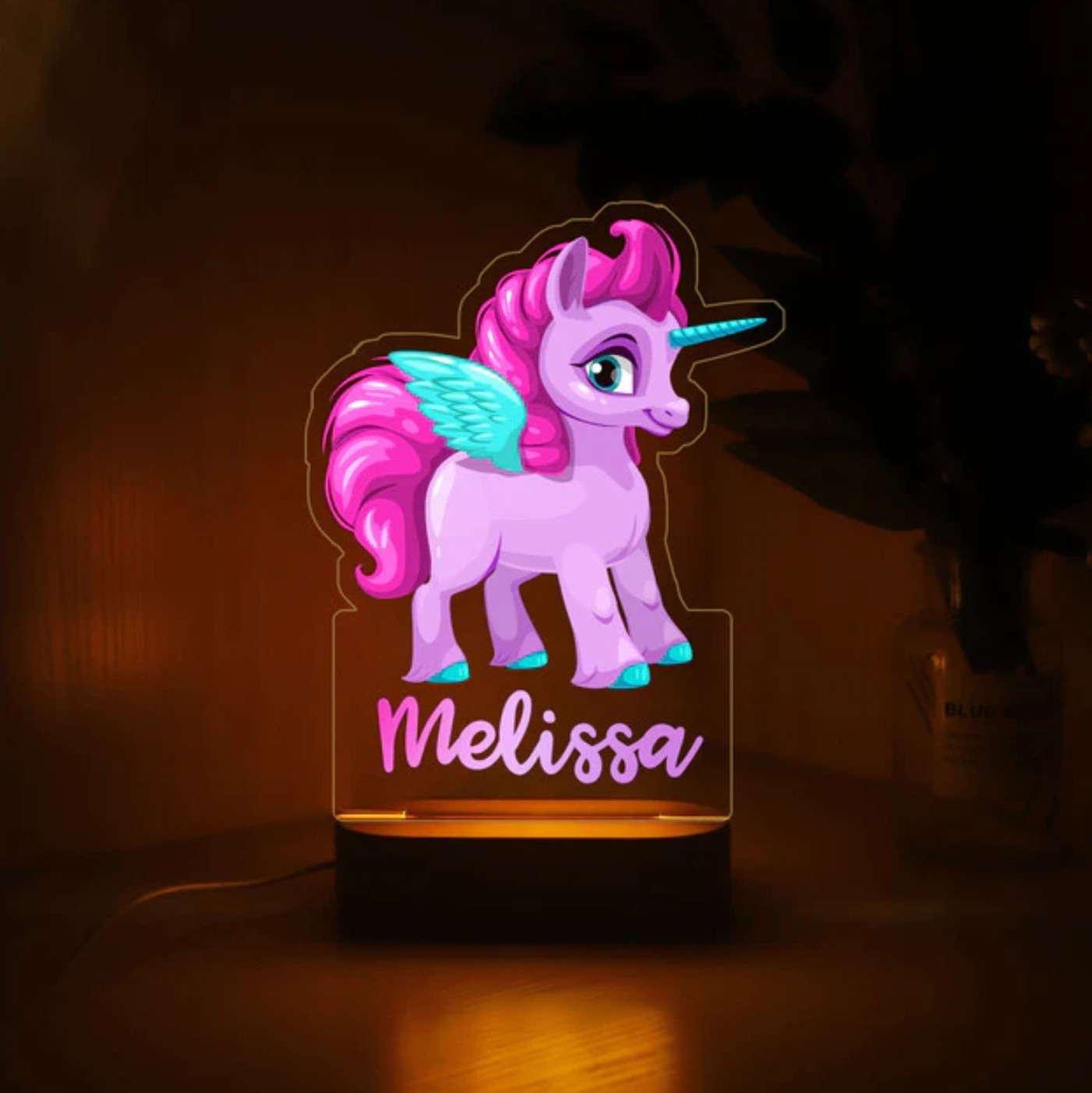 Personalisierbare Acryl Lampe Einhorn farbig
