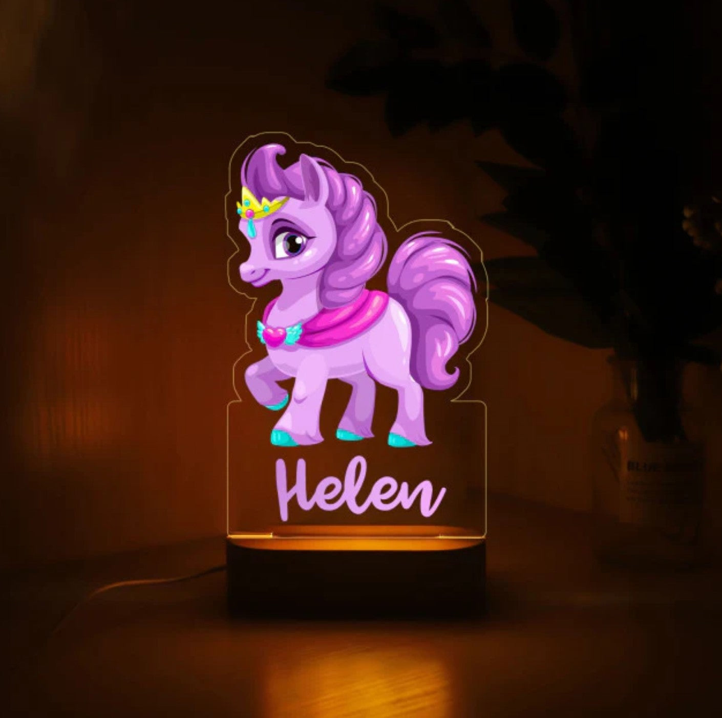 Personalisierbare Acryl Lampe Einhorn farbig